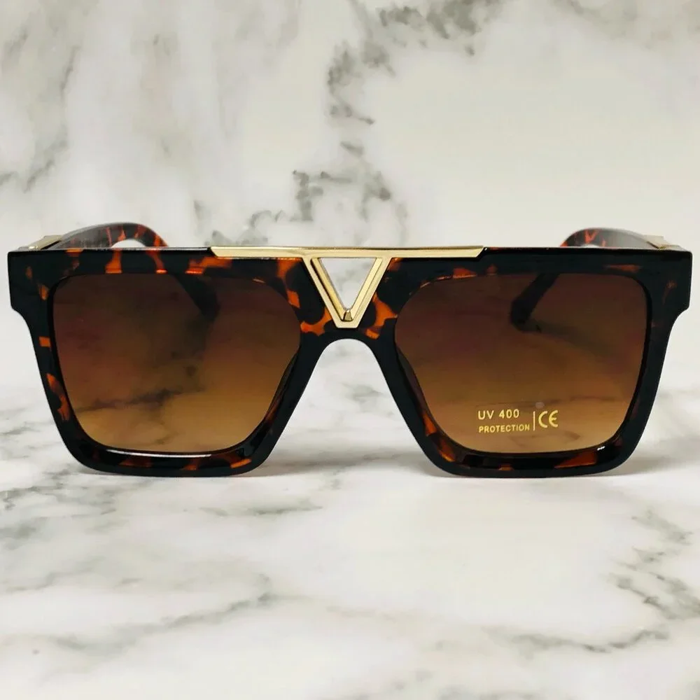 Men Women Sunglasses Brown Flat Lens‎ Square Shades Hip Hop Style Classic Retro